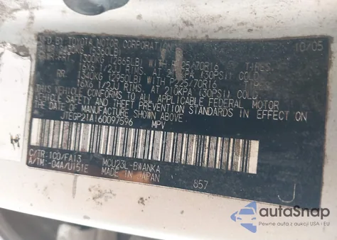 2006 Toyota Highlander V6 from USA, damaged, VIN JTEGP21A160097596